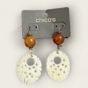 Chico’s Dangle Pierced Earrings Amber & Faux Pierced Ivory Pendant